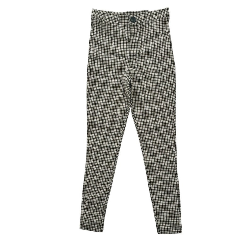 Zara Legging Pants Womens Small Black White Plaid Hi-Rise‎ Stretch Work NWT